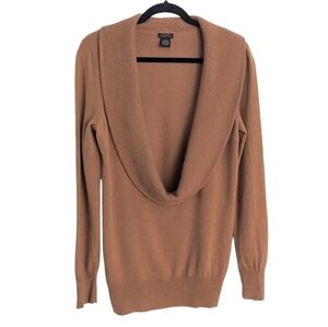 Prague 100% cashmere cowl neck sweater camel tan brown Large i1
